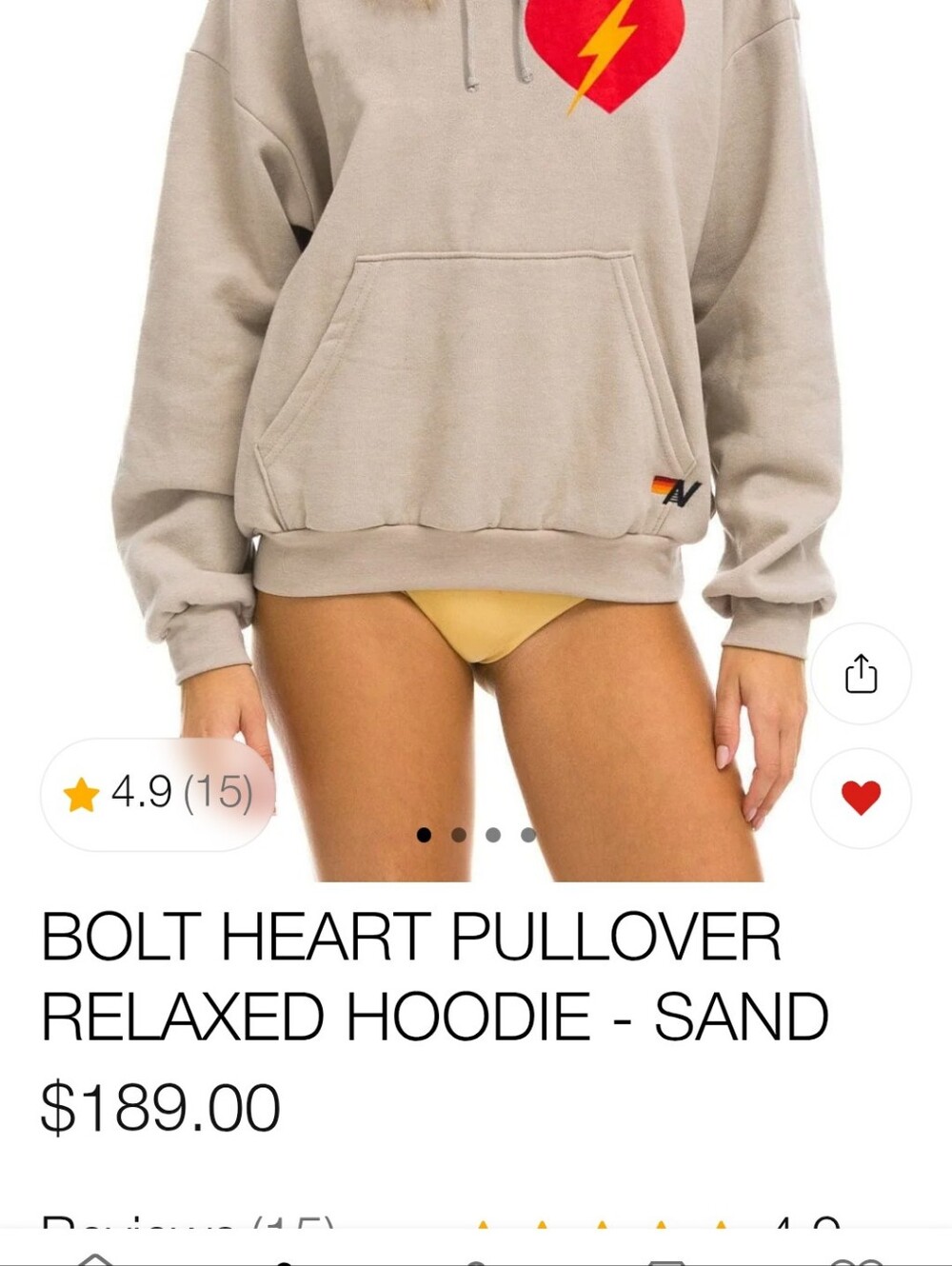 Aviator Nation Sand Relaxed Hoodie with Herat Bolt Medium Excellent!